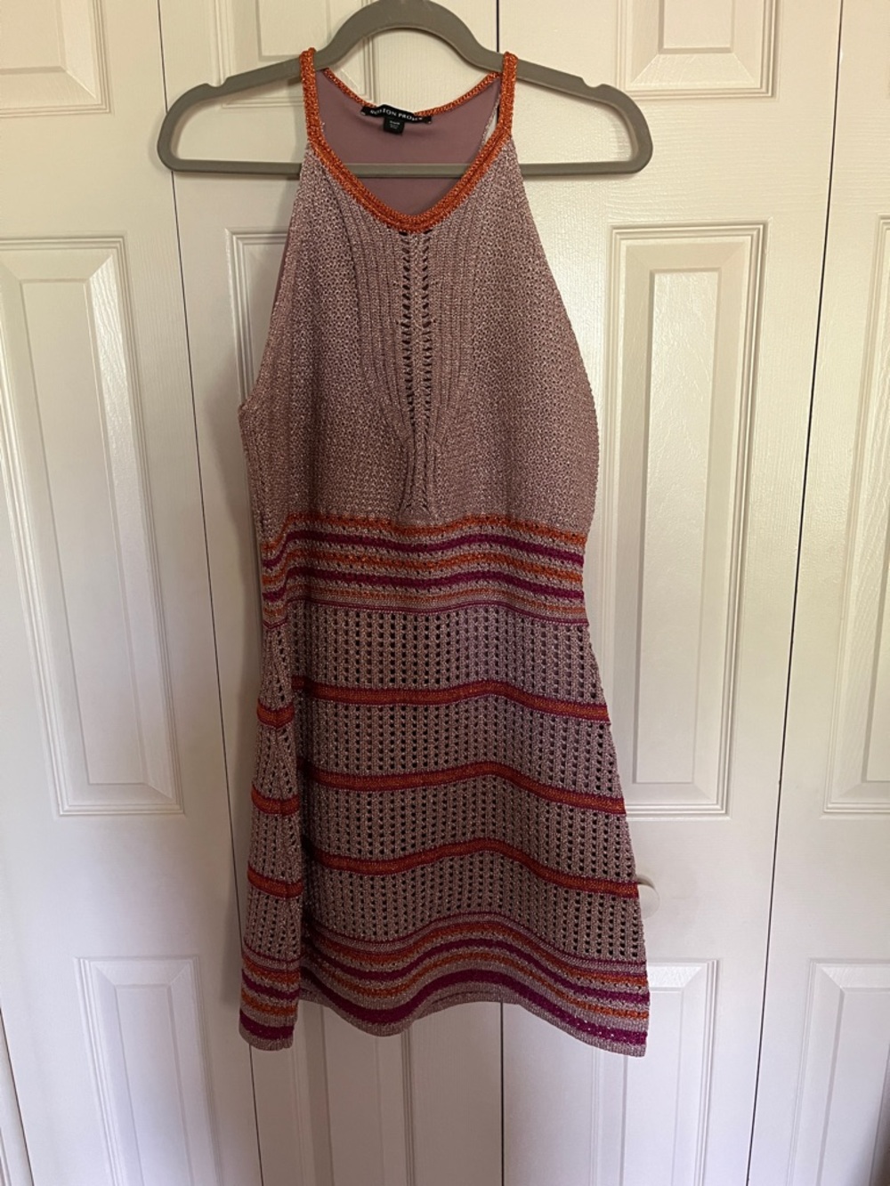 Boston Proper Mauve Knit Halter Dress with Orange Trim
